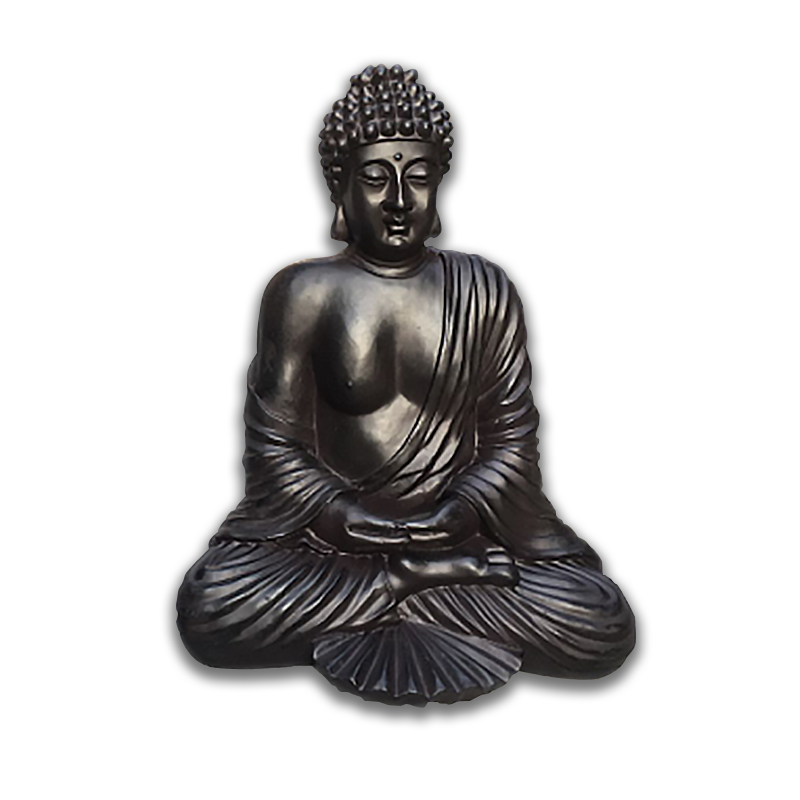 BUDDHA ASSIS NOIR LAQUE RESINE 54CM