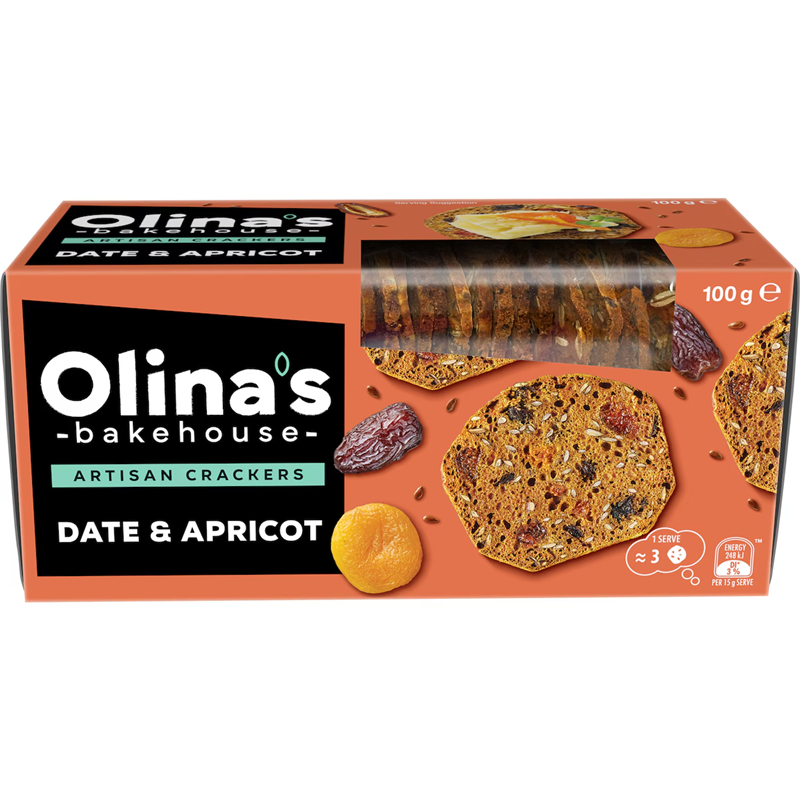 OLINAS - CRACKERS DATE  et  APRICOT 100GR CRT12
