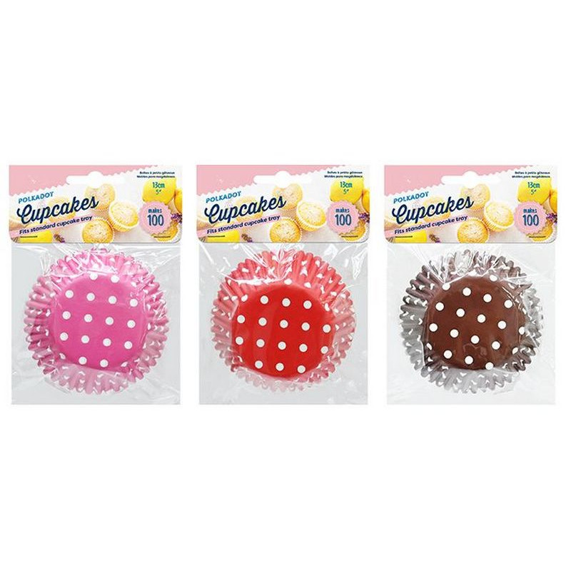 CAISSETTES A CUPCAKE 13CM X100 POIS 2COL ASST KA0950 CRT24