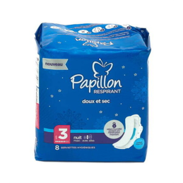 PAPILLON SERVIETTES HYGIENIQUES NUIT MAXI AVEC AILES T3 x8 CRT18