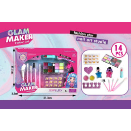 SET MAQUILLAGE ET ONGLES GLAM MAKER 14PCS