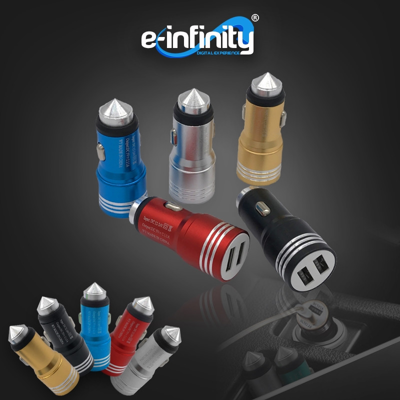 USB DBL CAR CHARGER 1X1A + 1X2.1A METAL EDITION