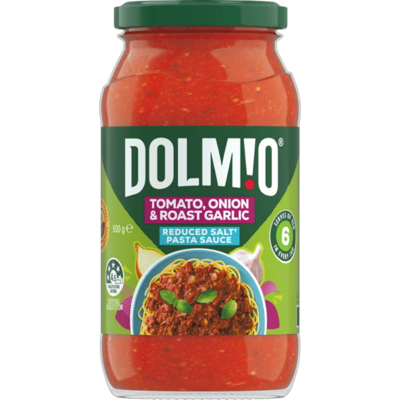 DOLMIO - SAUCE TOMATO, ONION  et  ROAST GARLIC REDUCED SALT 500GR CRT6