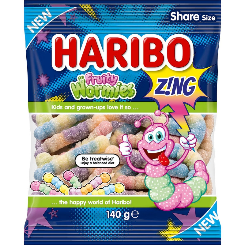HARIBO FRUITY WORMIES 140GM CRT12