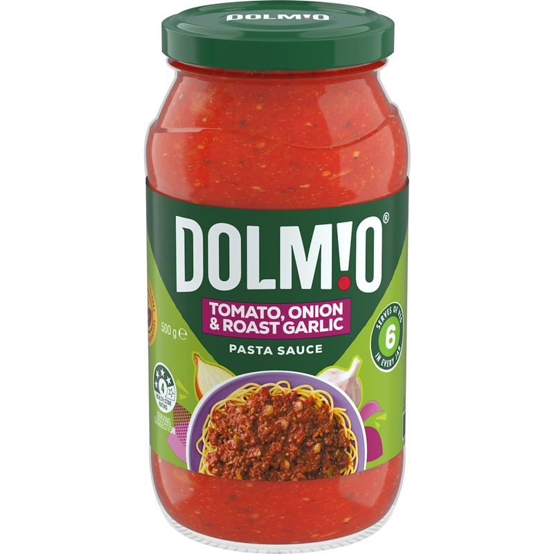 DOLMIO - SAUCE TOMATO, ONION  et  ROAST GARLIC 500GR CRT6