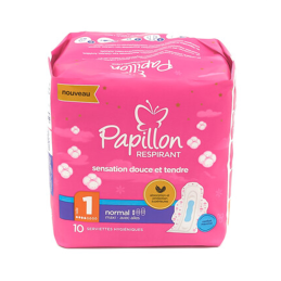 PAPILLON SERVIETTES HYGIENIQUES COTON NORMAL MAXI AVEC AILES T1 x10 CRT18